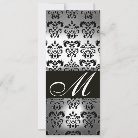 ZWARTE WITTE DAMASKMONOGRAM WEDDING PARTY PROGRAMM KAART (Voorkant)