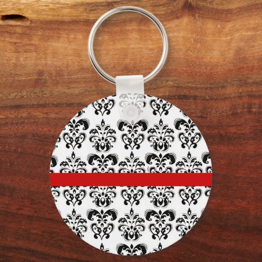 ZWARTE WITTE DAMASKRACHTE STRIPE SLEUTELHANGER (Voorkant)