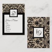 ZWARTE WITTE DAMASKRACHTIGE MONOGRAM Kraft Visitekaartje (Voorkant / Achterkant)