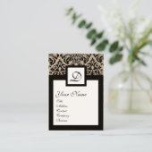 ZWARTE WITTE DAMASKRACHTIGE MONOGRAM Kraft Visitekaartje (Staand voorkant)