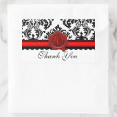 ZWARTE WITTE DAMASKRODE WAX SEAL MONOGRAM RECHTHOEKIGE STICKER (Tas)