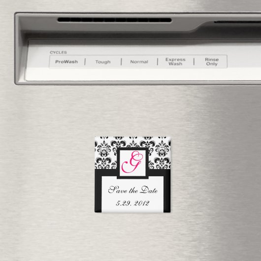 ZWARTE WITTE DAMASKSQUARE MONOGRAM opslaan Datum Magneet (Insitu (Vaatwasser))