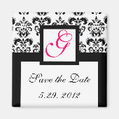 ZWARTE WITTE DAMASKSQUARE MONOGRAM opslaan Datum Magneet (Voorkant)