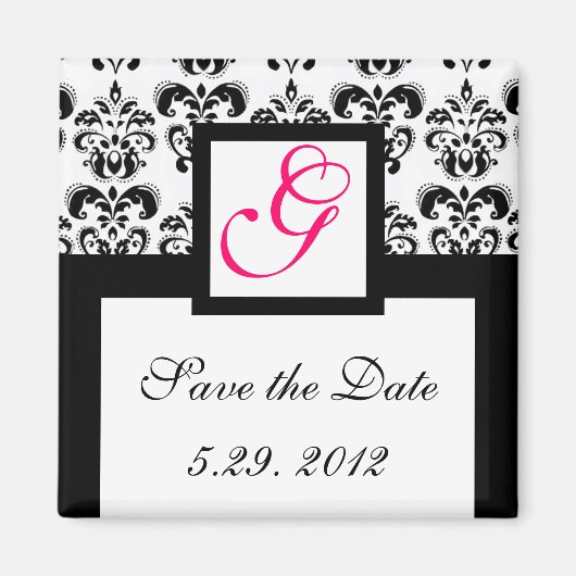 ZWARTE WITTE DAMASKSQUARE MONOGRAM opslaan Datum Magneet (Voorkant)