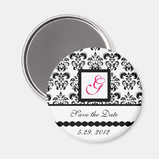 ZWARTE WITTE DAMASKSQUARE MONOGRAM opslaan Datum Magneet (Voorkant / Achterkant)