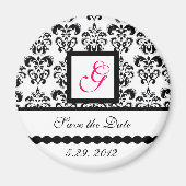 ZWARTE WITTE DAMASKSQUARE MONOGRAM opslaan Datum Magneet (Voorkant)