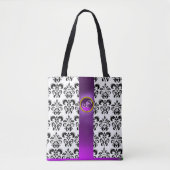 ZWARTE WITTE DAMASKSTROOM, PAARSE GEM-MONOGRAM TOTE BAG (Voorkant)