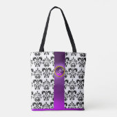 ZWARTE WITTE DAMASKSTROOM, PAARSE GEM-MONOGRAM TOTE BAG (Achterkant)