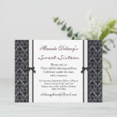 Zwarte witte damespolka punt Sweet 16 Uitnodiging (Staand voorkant)