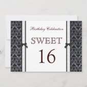 Zwarte witte damespolka punt Sweet 16 Uitnodiging (Achterkant)