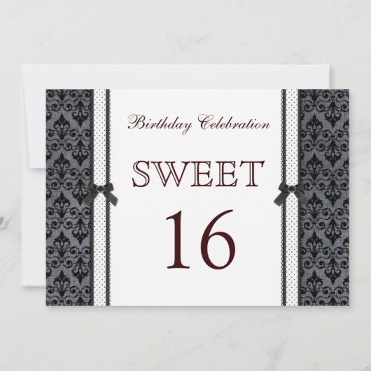 Zwarte witte damespolka punt Sweet 16 Uitnodiging (Achterkant)