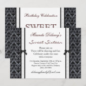 Zwarte witte damespolka punt Sweet 16 Uitnodiging (Voorkant / Achterkant)