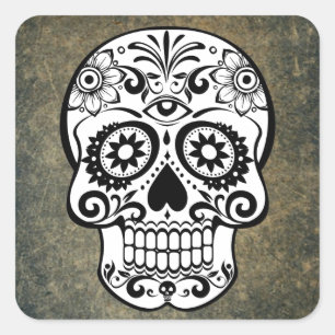Zwarte witte dia de los muertos suikerschedel vierkante sticker