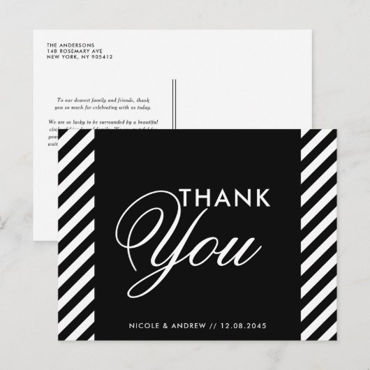 Zwarte & witte diagonale strepen Dank u Post Kaart (Voorkant / Achterkant)