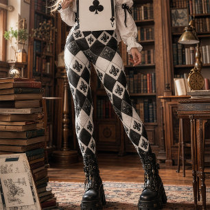 Zwarte Witte Diamant Fleur De Lis Harlekijn uit de Leggings
