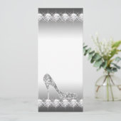 Zwarte Witte Diamant Hoge Hak Schoen Verjaardagsfe Kaart (Staand voorkant)