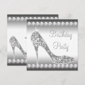 Zwarte Witte Diamant Hoge Hak Schoen Verjaardagsfe Kaart (Voorkant / Achterkant)
