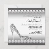 Zwarte Witte Diamant Hoge Hak Schoen Verjaardagsfe Kaart (Achterkant)