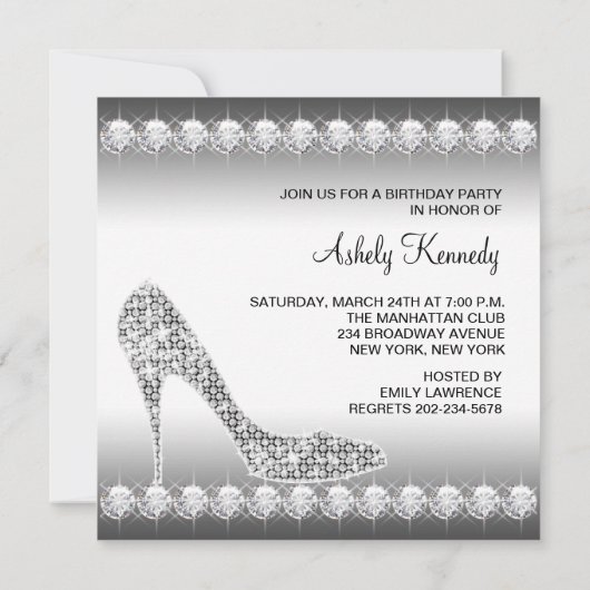 Zwarte Witte Diamant Hoge Hak Schoen Verjaardagsfe Kaart (Achterkant)