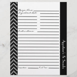 Zwarte witte diamant zigzag Chevrons Recipe Sheets