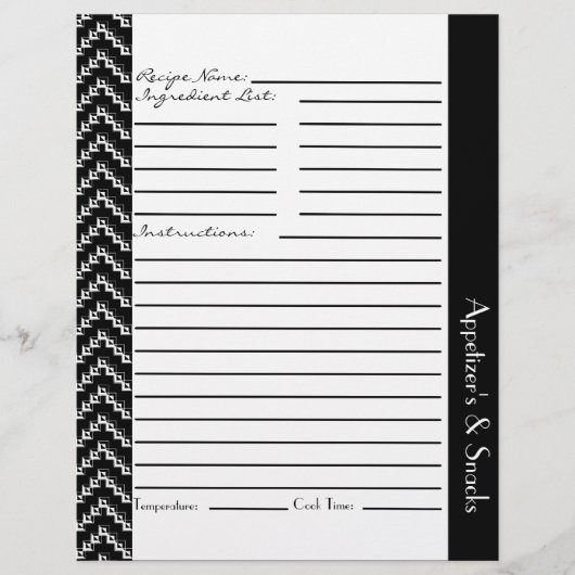 Zwarte witte diamant zigzag Chevrons Recipe Sheets (Voorkant)