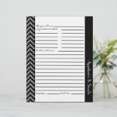 Zwarte witte diamant zigzag Chevrons Recipe Sheets (Staand voorkant)