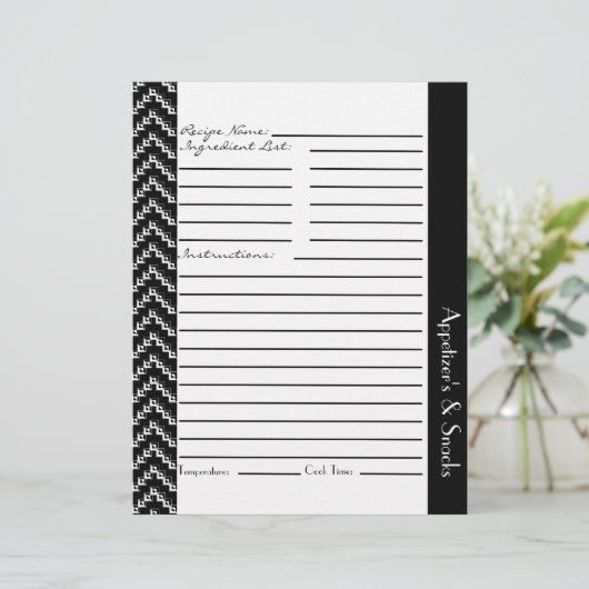 Zwarte witte diamant zigzag Chevrons Recipe Sheets (Staand voorkant)
