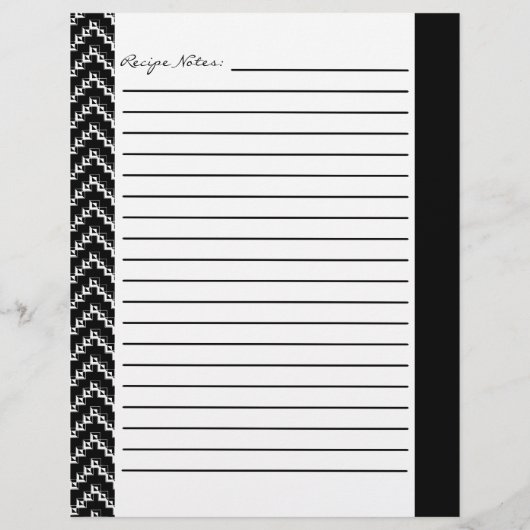 Zwarte witte diamant zigzag Chevrons Recipe Sheets (Achterkant)