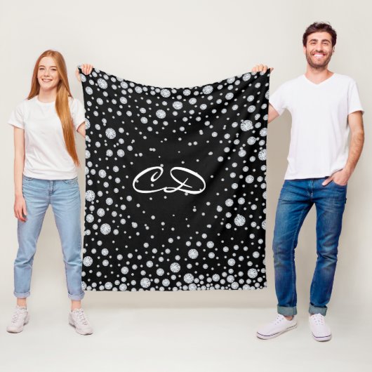 Zwarte witte diamanten monogram initiaal fleece deken (In situ)