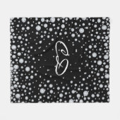 Zwarte witte diamanten monogram initiaal fleece deken (Voorkant (Horizontaal))
