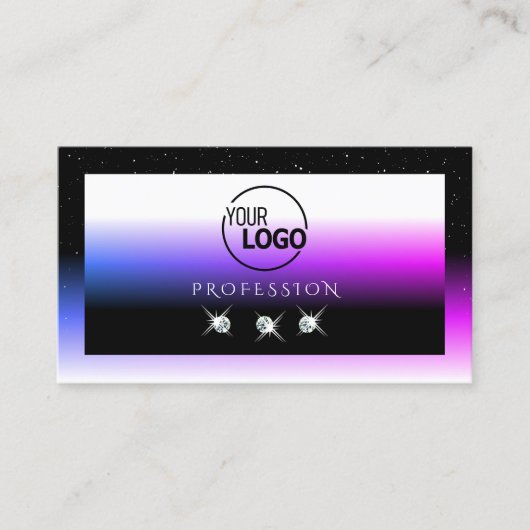 Zwarte witte diamanten Roze Paarse gradiënt Voeg L Visitekaartje (Voorkant)