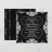 Zwarte & Witte Diamond Damask Engagement Party Kaart (Voorkant / Achterkant)
