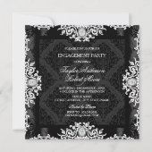 Zwarte & Witte Diamond Damask Engagement Party Kaart (Voorkant)