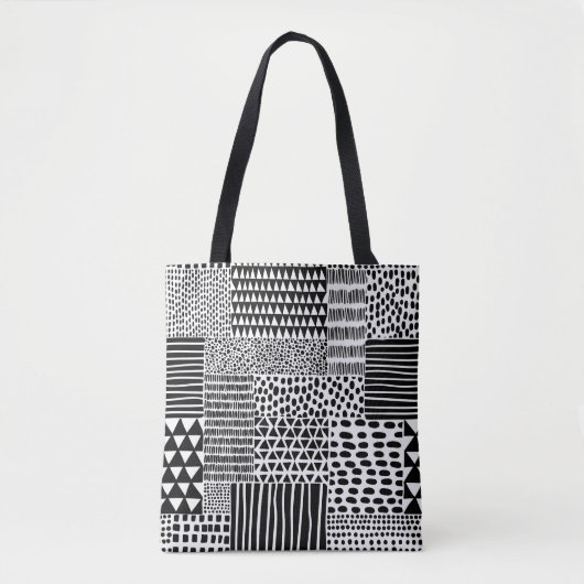 Zwarte witte doedel: etnische naadloos tote bag (Voorkant)