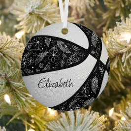 zwarte witte doodle bloemen veet basketbal metalen ornament