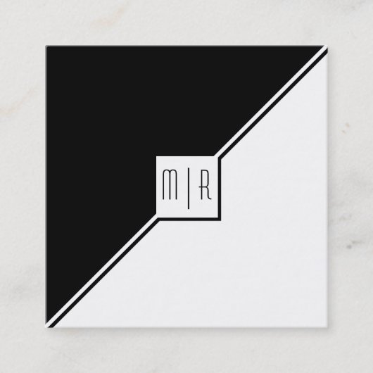 Zwarte, witte driehoeken, monogram moderne geometr vierkante visitekaartje (Voorkant)