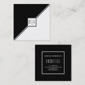Zwarte, witte driehoeken, monogram moderne geometr vierkante visitekaartje (Voorkant / Achterkant)