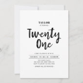Zwarte & Witte Eenvoudige 21e verjaardag Kaart (Voorkant)