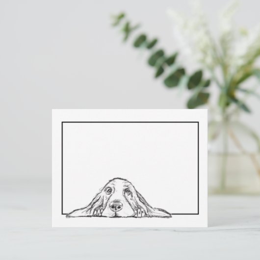 zwarte witte, eenvoudige puppy-ogen briefkaart (Staand voorkant)