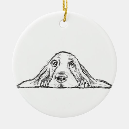 zwarte witte, eenvoudige puppy-ogen keramisch ornament (Voorkant)