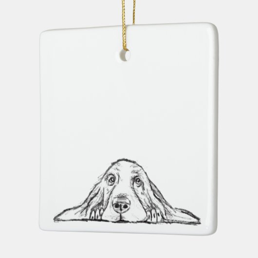 zwarte witte, eenvoudige puppy-ogen keramisch ornament (Links)