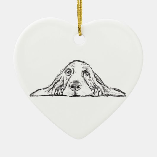 zwarte witte, eenvoudige puppy-ogen keramisch ornament (Voorkant)