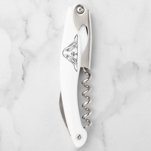 zwarte witte, eenvoudige puppy-ogen kurkentrekker (Achterkant)