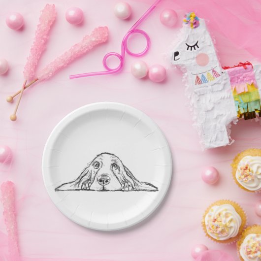 zwarte witte, eenvoudige puppy-ogen papieren bordje (Feest)