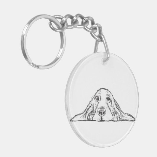 zwarte witte, eenvoudige puppy-ogen sleutelhanger (Voorkant Links)