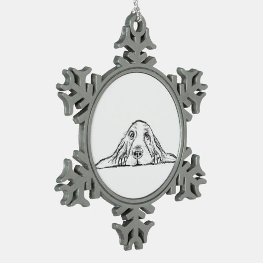 zwarte witte, eenvoudige puppy-ogen tin sneeuwvlok ornament (Links)