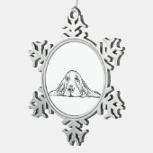 zwarte witte, eenvoudige puppy-ogen tin sneeuwvlok ornament (Rechts)