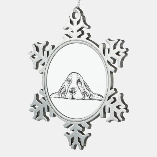 zwarte witte, eenvoudige puppy-ogen tin sneeuwvlok ornament (Rechts)