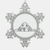 zwarte witte, eenvoudige puppy-ogen tin sneeuwvlok ornament (Voorkant)