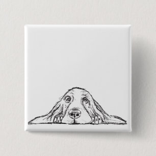 zwarte witte, eenvoudige puppy-ogen vierkante button 5,1 cm